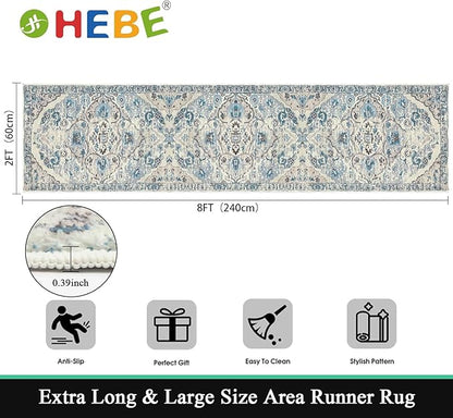 HEBE Hallway Runner Rug 2'x8' Washable Vintage Distressed Area Rugs Non Slip Laundry Rug Runner Boho Floor Carpet Runners for Hallways Entryway Laundry Room Kitchen Bathroom