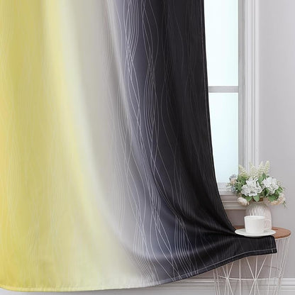 Estelar Textiler Yellow and Black Ombre Blackout Curtains 54 Inch Length, Full Room Darkening Gradient Drapes for Kitchen, Thermal Insulated Grommet Curtains for Short Window, 42Wx54L,2 Panels