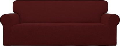 Easy-Going Stretch Sofa Slipcover 1-Piece Sofa Cover Furniture Protector Couch Soft with Elastic Bottom for Kids, Polyester Spandex Jacquard Fabric Small Checks (Sofa, Wine)