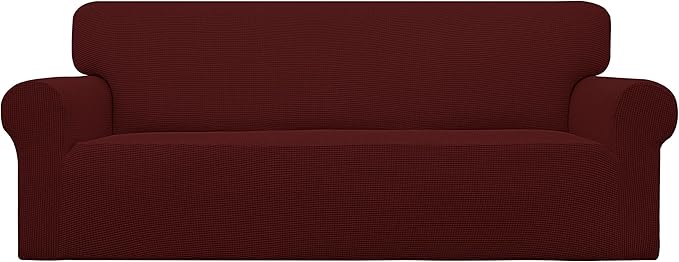 Easy-Going Stretch Oversized Sofa Slipcover 1-Piece Sofa Cover Furniture Protector Couch Soft with Elastic Bottom for Kids, Polyester Spandex Jacquard Fabric Small Checks Wine