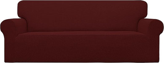 Easy-Going Stretch Oversized Sofa Slipcover 1-Piece Sofa Cover Furniture Protector Couch Soft with Elastic Bottom for Kids, Polyester Spandex Jacquard Fabric Small Checks Wine