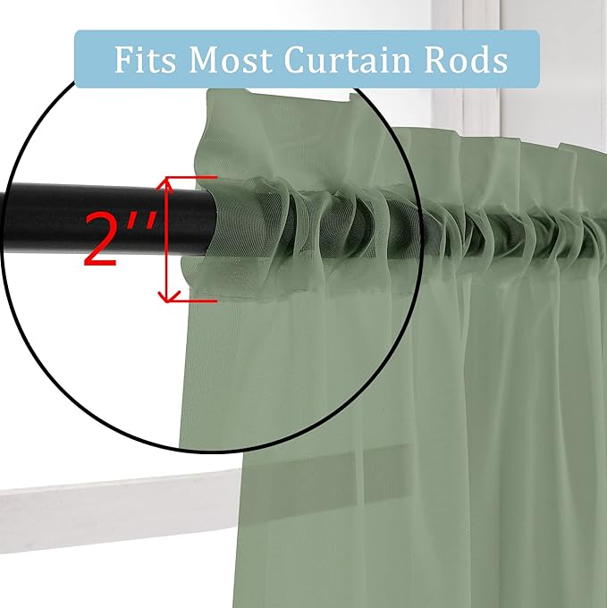 OWENIE Sheer Curtains Sage Green, 45" Long, Light Filtering for Small Window, 2 Panels, Cafe Style