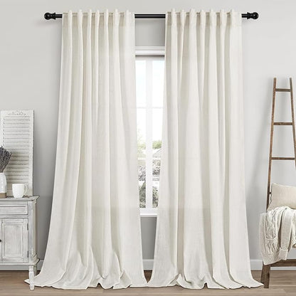 Cream Linen Curtains 115 Inches Long 2 Panels Set for Living Room Extra Long Back Tab Curtains Neutral Farmhouse Light Filtering Semi Sheer Linen Drapes Ceiling to Floor for Large Window 52x115