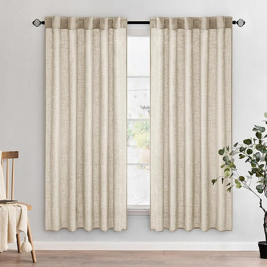 MIULEE Beige Linen Curtains 72 Inch Length 2 Panels for Bedroom Living Room, Soft Linen Textured Window Drapes Semi Sheer Light Filtering Back Tab Rod Pocket Farmhouse Modern Burlap Look Decor