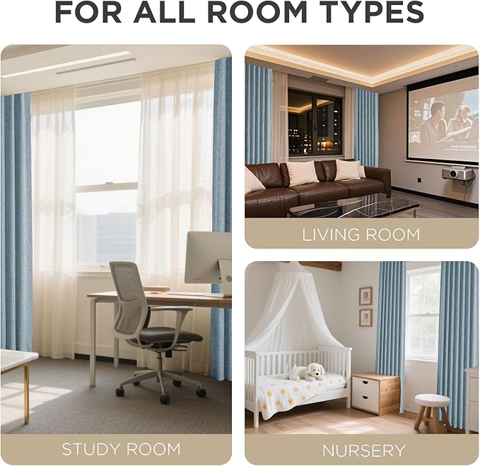 Joydeco Blackout Curtains for Bedroom - 100% Light Blocking 2 Panels Sky Blue Drapes 66" W x 84" L, Thermal Insulated Room Darkening Curtains, Linen Textured for Living Room, Rod Pocket & Back Tabs