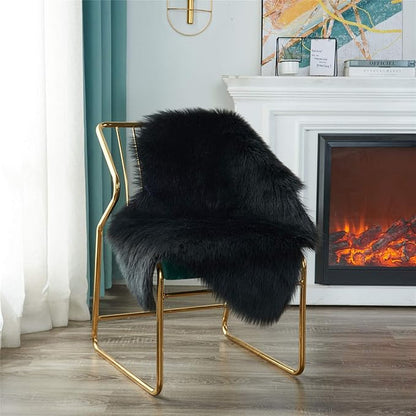 EasyJoy Ultra Soft Fluffy Shaggy Area Rug Faux Fur Rug Chair Cover Seat Pad Fuzzy Area Rug for Bedroom Floor Sofa Living Room (2 x 3 ft Sheepskin, Black)