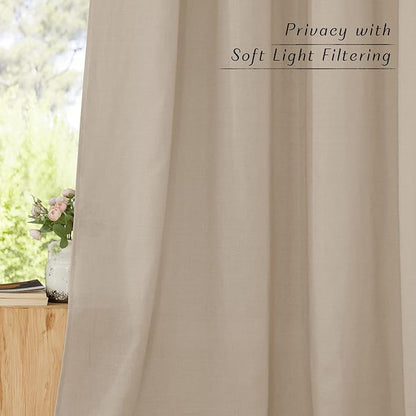 NICETOWN Rustic Linen 96 inch Long Curtains for Living Room, Grommet Privacy Added Thick Linen Weave with Light Filter Window Curtains & Drapes for Bedroom, Taupe, W42 x L96, 2 Panels