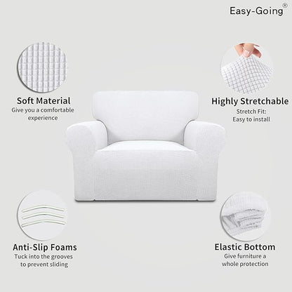 Easy-Going Stretch Oversized Chair Sofa Slipcover 1-Piece Couch Sofa Cover Furniture Protector Soft with Elastic Bottom for Kids Spandex Jacquard Fabric Small Checks Snow White