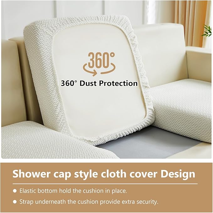 Couch Cushion Covers for Sofa Couch Covers Wear-Resistant Universal Sofa Cover Washable Stretch for Sectional Slipcovers (Texture-Cream White,Extra Large Single Seat Cover)