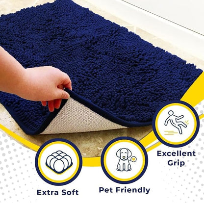 Muddy Mat® | Super Absorbent Door Mat Indoor, Microfiber Quick Dry Chenille Entryway Rug, Non-Slip Front Door Mat, Indoor Mats for Entryway, Machine Washable Pet Rug, Navy Blue Medium 30"X19"