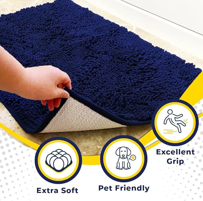Muddy Mat® | Super Absorbent Door Mat Indoor, Microfiber Quick Dry Chenille Entryway Rug, Non-Slip Front Door Mat, Indoor Mats for Entryway, Machine Washable Pet Rug, Navy Blue 36"x120"