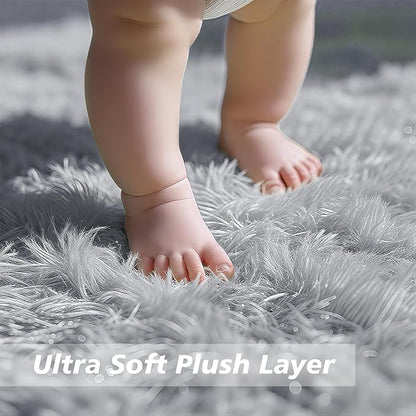 8x10 Fluffy Area Rugs for Living Room,Shag Area Rug for Bedroom,Grey Soft Fuzzy Rug Non-Shedding Indoor Plush Carpet for Kids Bedroom Nursery Home Decor