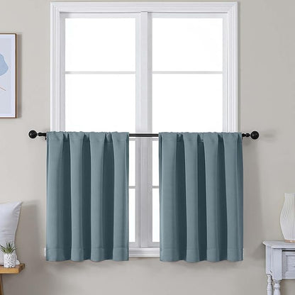 Simplebrand Ava Stone Blue Short 30 Inches Blackout Curtain 2 Panels Set, Half Window Rod Pocket Privacy Curtain Tiers for Kitchen, Curtains Blackout for Bathroom Shades, W30 x L30 Inch, Stone Blue