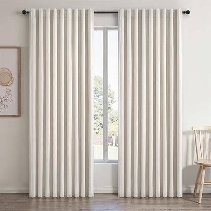 Blackout Curtains 70 Inch Length Wide Linen Black Out Curtain for Living Room Natural Birch Thick Linen Texture Thermal Sound Proof Noise Reducing Heavy Large Window Drapes (70"Wx102"Lx2Panels)