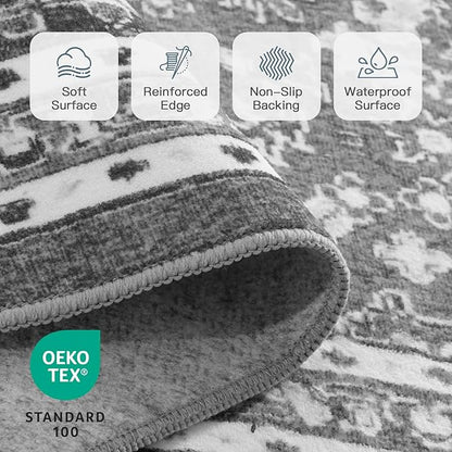 Lofus 6x9 Area Rugs for Living Room, Machine Washable Non-Slip Area Rug, Low Pile Large Rugs for Bedroom, Kitchen, Dining Room, Home Office, Vintage Oriental Print Rug, Light Grey with White