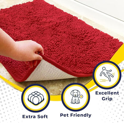 Muddy Mat® | Super Absorbent Door Mat Indoor, Microfiber Quick Dry Chenille Entryway Rug, Non-Slip Front Door Mat, Indoor Mats for Entryway, Machine Washable Pet Rug, Red 28"x18"