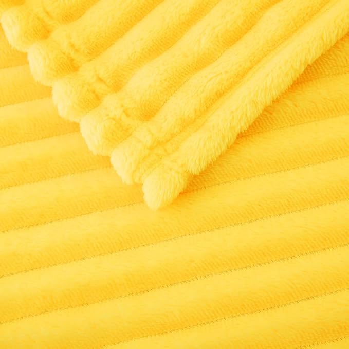 Bright Yellow Fleece Throw Blanket 108”×90” for Couch Sofa Bed,Super Soft Cozy Plush Microfiber Flannel Blanket with Stripes Design Lightweight for Adults,Woman,Girls