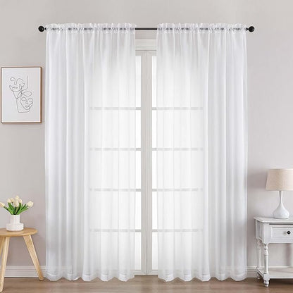 Chyhomenyc White Sheer Curtains 78 Inches Long 2 Panels Set for Living Room, Light Filtering Voile Lightweight Bedroom Curtains, Solid Window Treatment Drapes, Each 59W x 78L