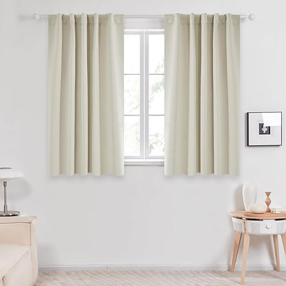Deconovo Short Blackout Curtains for Small Windows Thermal Insulated Rod Pocket and Back Tab Curtains 42Wx45L Inch Light Beige 2 Panels
