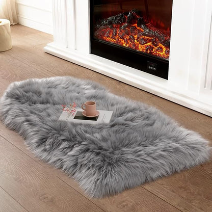 Ciicool Faux Sheepskin Rugs Soft Faux Fur Rug Grey Fluffy Chair Couch Cover Furry Rug for Bedroom Floor Sofa Living Room 2x3 Feet