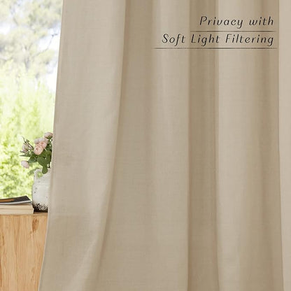 NICETOWN Linen with Polyester Curtains 72 inch Length 2 Panels, Grommet Privacy Curtains with Light Filtering Linen Blend Window Treatment for Living Room/Bedroom, Angora, W55 x L72, 2 Panels .