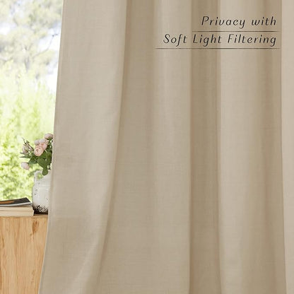 NICETOWN Linen Angora Curtains for Living Room, Grommet Privacy Assured Semi Sheer with Light Filtering Thick Flax Linen Drapes for Bedroom Porch/Patio, W55 x L108, 2 Panels