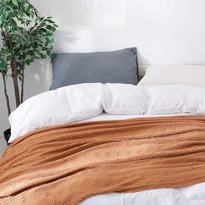 BOURINA Almond Throw Blanket 50 x90 Inches Throw Textured Solid Soft Sofa Throw Bed Runner Couch Cover Knitted Decorative Blanket Bed Runner