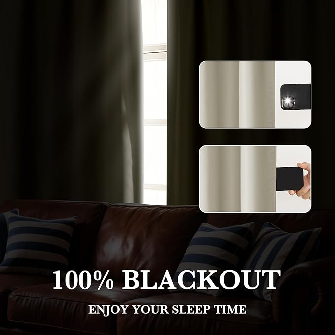 RYB HOME 100% Blackout Bathroom Curtains Over Sink 30 inches Long, Heat & UV Blocking Total Room Darkening Noise Reducing Curtains for Basement RV Campers, Natural, 2 Panels Set