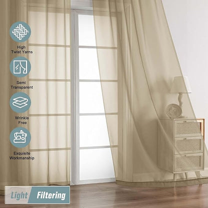 Taupe Sheer Curtains 90 Inches Long 2 Panels, Light Filtering Solid Sheer Curtains for Bedroom Living Room, Lightweight Soft Airy Window Voile Sheer Drapes, Dual Rod Pocket, 2x42Wx90L Inches