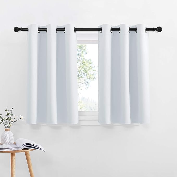 NICETOWN Greyish White Kitchen Curtain Panels - Room Darkening Energy Efficient Kitchen Curtain Panels Grommet-Top for Short Window Thanksgiving Gift (2-Pack, W42 x L36 inches 1.2 inches Header)