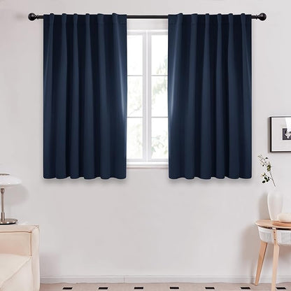 Deconovo Solid Back Tab and Rod Pocket Curtains Thermal Insulated Blackout Window Curtains for Kitchen 52Wx54L Inch Navy Blue 2 Panels