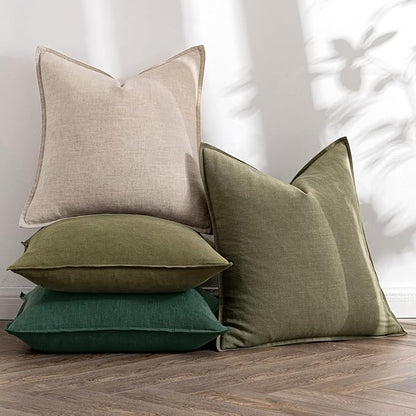 MIULEE Neutral Green Linen Pillow Covers Pack of 4 Decorative Natural Solid Throw Pillow Covers Accent Boho Farmhouse Couch Pillowcases Modern Spring Home Decor for Living Room Bed Sofa 18x18 Inch