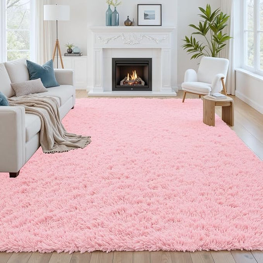 8x10 Area Rug for Living Room: Soft Fluffy Shag Pink Rugs for Bedroom, Non-Slip Large Fuzzy Plush Rug Indoor Floor Carpet for Nursery Kids Boys Girls Room, Dorms, Playroom, Modern Home Decor