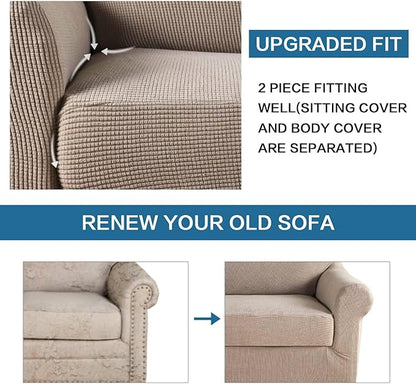 H.VERSAILTEX Armchair Slipcover Chair Cover 2 Piece Stretch Slipcovers Furniture Protector with Elastic Bottom Fit Armchair Width Up to 47 Inch, Stretch Spandex Jacquard Fabric(Chair, Sand)