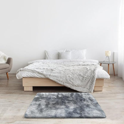 2x3 Fluffy Area Rugs for Bedroom Living Room,Small Soft Shag Fuzzy Rug Non-Shedding Indoor Plush Carpet for Kids Bedroom Nursery Dorm Home Decor,Tie-Dyed Black