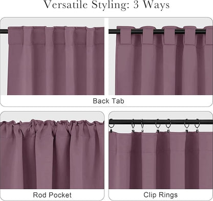 PONY DANCE - Window Curtains - 42 inch W by 45 L Dusty Rose Thermal Insulated Curtain Drapes Light Filter Energy Efficient Modern Design Style for Home Decor Low Shading Effect, 2 Pieces