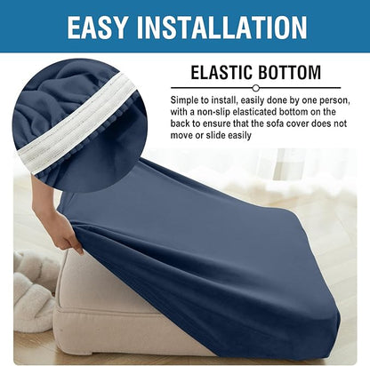 Couch Cover Stretch Velvet Sofa Cushion Cover 3-Piece - Elastic Washable Slipcover for Seat or Backrest, Couch Seat Covers for Sofas (Berlin Blue)