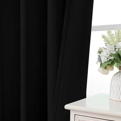 CUCRAF Black Blackout Curtains 84 inch Length 2 Panels Set, Rod Pocket Room Darkening Drapes for Bedroom Living Room, Insulated Thermal Light Blocking Window Curtain (W52 x L84 Inch)