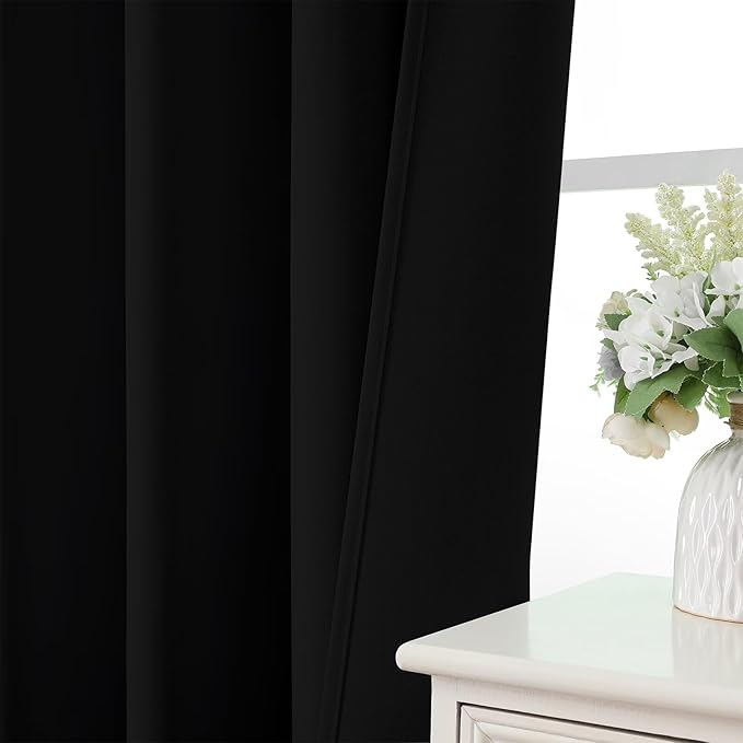 CUCRAF Black Blackout Curtains 63 inch Length 2 Panels Set, Rod Pocket Room Darkening Drapes for Bedroom Living Room, Insulated Thermal Light Blocking Window Curtain (W52 x L63 Inch)