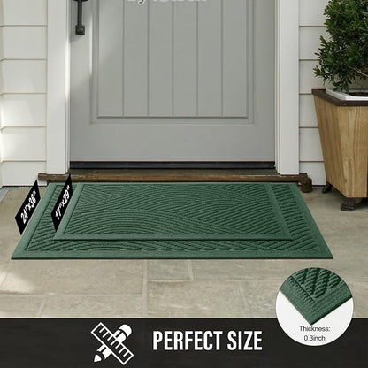HIYARD Sturdy Front Door Mat, Absorbent Muddy Dirt Resist Welcome Door Mats Outdoor Indoor, Stain and Fade Resistant, Non-Slip Backing Entry Mat Low Profile Doormat for Entryway, 36×24, Green