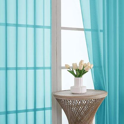 OVZME Turquoise Sheer Curtains 72 Inches Long 2 Panels Set, Light Filtering Sheer Curtains for Living Room Bedroom 59 Inch Extra Wide, Modern Voile Filmy Rod Pocket Window Drapes, 59Wx72L Inches