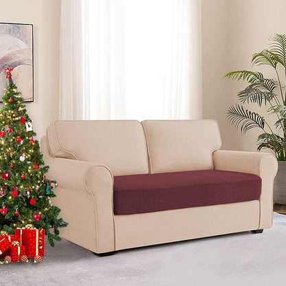 Water Resistant Sofa Seat Cushion Covers Removable Sofa Seat Covers for Dogs, Washable Elastic Loveseat Cushion Slipcovers for Kids and Pets, Christmas Decor (Medium, Wine)