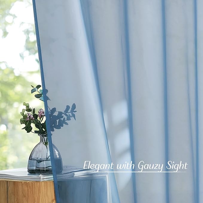 NICETOWN Voile Sheer Stone Blue Curtains 84 Inches Long, Grommet Airy & Lightweight Window Treatment Translucent Elegant Drapes for Living Room/Bedroom, W54 x L84, 2 Panels