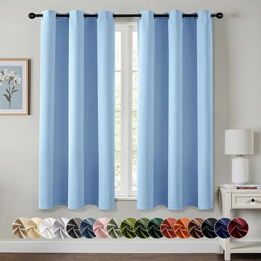 MIULEE Sky Blue Blackout Curtains for Bedroom Living Room 54 Inches Long 2 Panels, Thermal Insulated Room Darkening Drapes Solid Grommet Noise Reduction Light Blocking Window Treatments 40x54 Inch