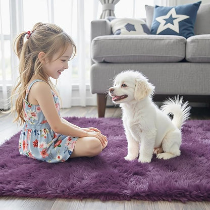 Area Rugs 9x12 Living Room, Shaggy Carpet Soft Plush Furry Bedside Rug Large Area Rugs for Bedroom Kids Girls Boys Home Decor Anti Slip(9 x 12, Grape Purple)