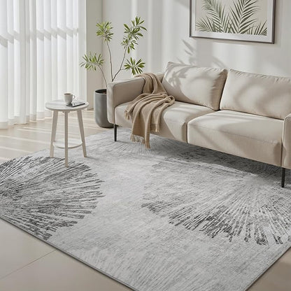 4x6 Rug Small Non Slip Area Rug Ultra Soft Machine Washable Low Pile Modern Abstract Dahlia Indoor Carpet Rugs for Bedroom Living Room Entryway Kitchen Bedside, Grey