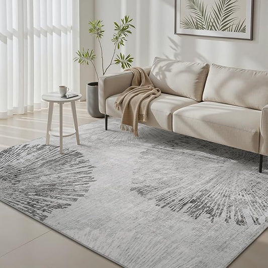 4x6 Rug Small Non Slip Area Rug Ultra Soft Machine Washable Low Pile Modern Abstract Dahlia Indoor Carpet Rugs for Bedroom Living Room Entryway Kitchen Bedside, Grey