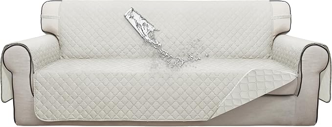 ISSUNTEX Double Protection 100% Waterproof Sofa Covers for Living Room, Reversible Couch Covers for 3 Cushion Couch Sofa, Furniture Protector Sofa Cover for Pets (X Large, Ivory/Ivory)