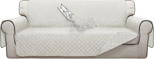 ISSUNTEX Double Protection 100% Waterproof Sofa Covers for Living Room, Reversible Couch Covers for 3 Cushion Couch Sofa, Furniture Protector Sofa Cover for Pets (X Large, Ivory/Ivory)