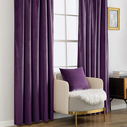 MIULEE Purple Velvet Curtains 84 inches - Luxury Blackout Curtains for Bedroom Living Room Thermal Insulated Super Soft Window Drapes Rod Pocket & Back Tab, W52 x L84 inches, 2 Panels